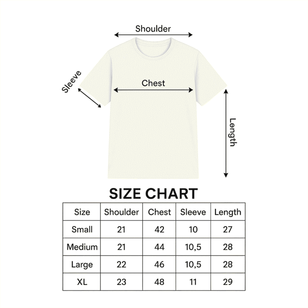 Size guide chart for the black Bornstar distressed t-shirt featuring technical measurements, red stitch collar detailing, and raw hem cuts.